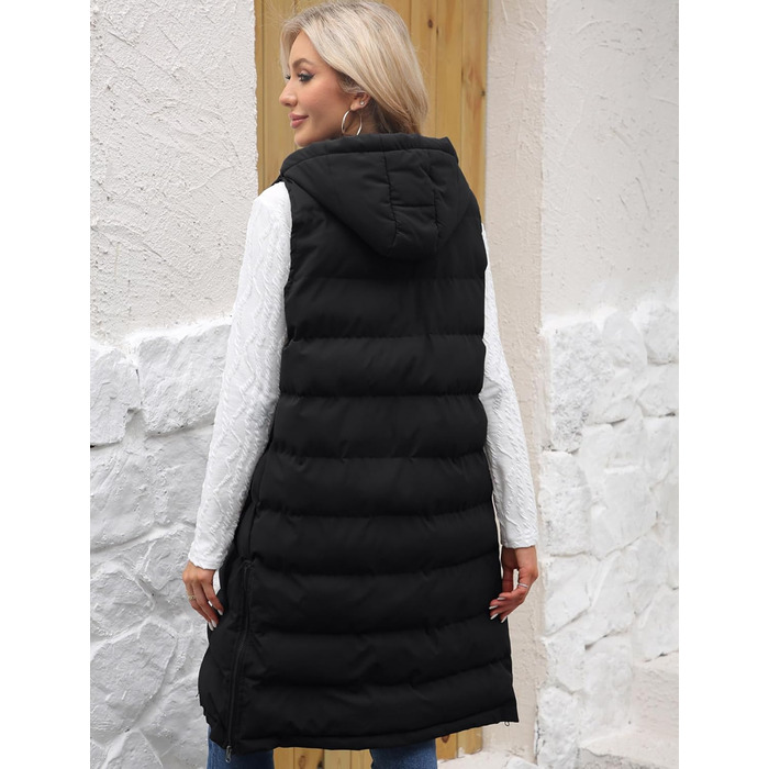 Жіноча зимова жилетка Maeau: тепла, довга, з капюшоном та кишенями (чорний, XXL)