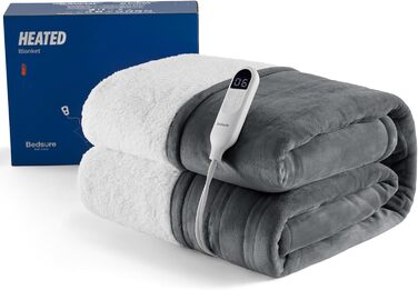 Електрична ковдра BEDSURE з автоматичним вимкненням, тепла ковдра, подарунок для жінок, на Новий Рік для мами, 6 температурних режимів, таймер на 10 годин, 200x180 см, сіра