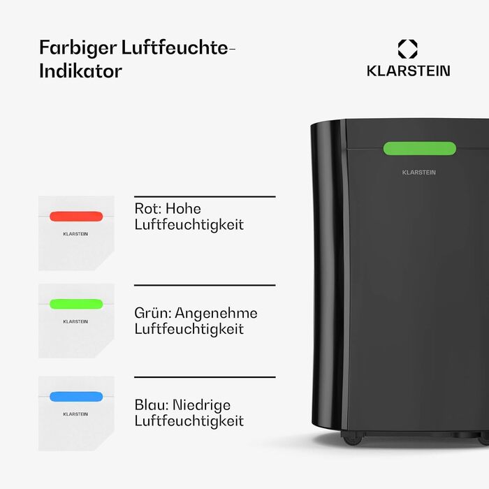Електричний осушувач Klarstein AeroDry Smart 12 л - 12 л/день, 2.5 л резервуар, 39 дБ, WiFi/App/Alexa, LED дисплей, таймер 24 год, вугільний фільтр, для приміщень до 18 м², чорний