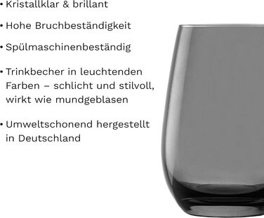 Stölzle Lausitz ELEMENTS Glasses 465ml Smoke Grey I Drinking Glasses 6-Piece Set I Dishwasher-Safe Glass Set I High Impact Resistance I Universal Glasses for Water, Juice, and Whisky