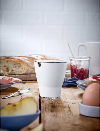 WMF Barista Sugar Bowl with Spoon, 130g, Porcelain, Polished Cromargan Stainless Steel, Spoon & Pouring Spout, for Granulated and Cubed Sugar