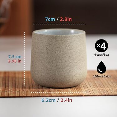 Японський чайний набір Teanagoo з кераміки, 205 мл, темно-сірий, 4 шт.