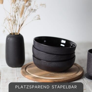Stone Age Design Bowl Set (6 x 750ml, black) - Extra Large Soup Bowls - Dishwasher-Safe Soup Bowl - Bowl - Cereal Bowl - Salad Bowl Ceramic - Large Cereal Bowl