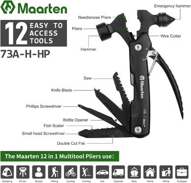 Мультитул 14-в-1 для чоловіків: кемпінговий аксесуар, подарунок на день народження, Різдво, подарунок для тата. Мультиінструмент-молоток для виживання