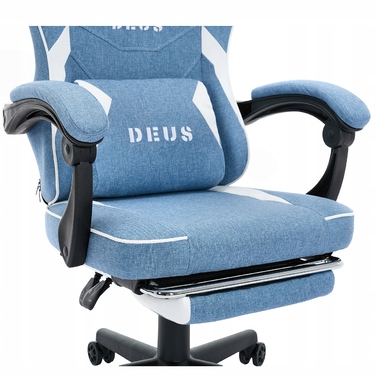 Ігрове крісло DEUS Edge Light Blue з підніжкою, тканина