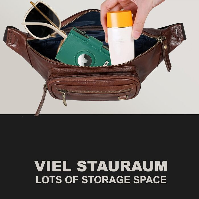 Чоловіча поясна сумка Marc Peter® Varadero з натуральної шкіри Наппа | Перехресна сумка на пояс для чоловіків та жінок | Сумка на пояс з регульованим ремінцем | Шкіряна сумка-чокер | Сумка через тіло (Чорний шоколад)