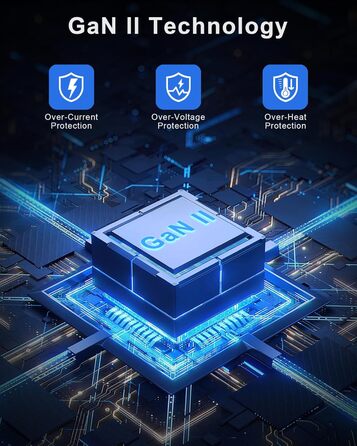 Зарядний пристрій RENGOGA 200W USB-C GaN 8 портів з LED дисплеєм для MacBook, iPad, iPhone, Samsung Galaxy - чорний