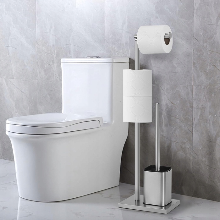 Тримач для туалетного паперу та йоржик 2в1, підлоговий стійка для ванної кімнати, сріблястий, 66 см