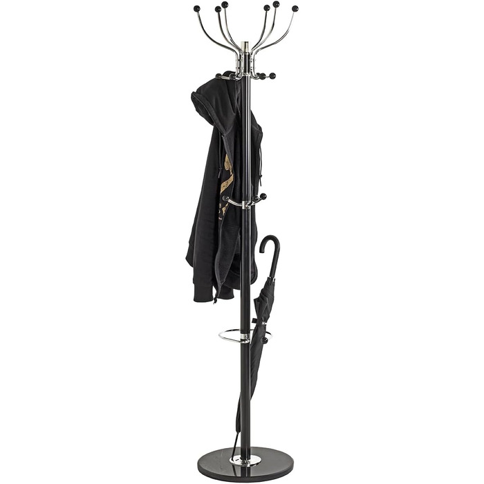 HAKU Furniture Coat Rack, Chrome, Black, Marble, Metal - Dimensions: H 176 cm x Ø 38 cm, Style: Modern