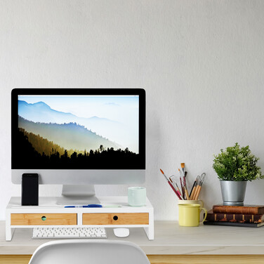 Relaxdays Monitor Stand White with Drawers