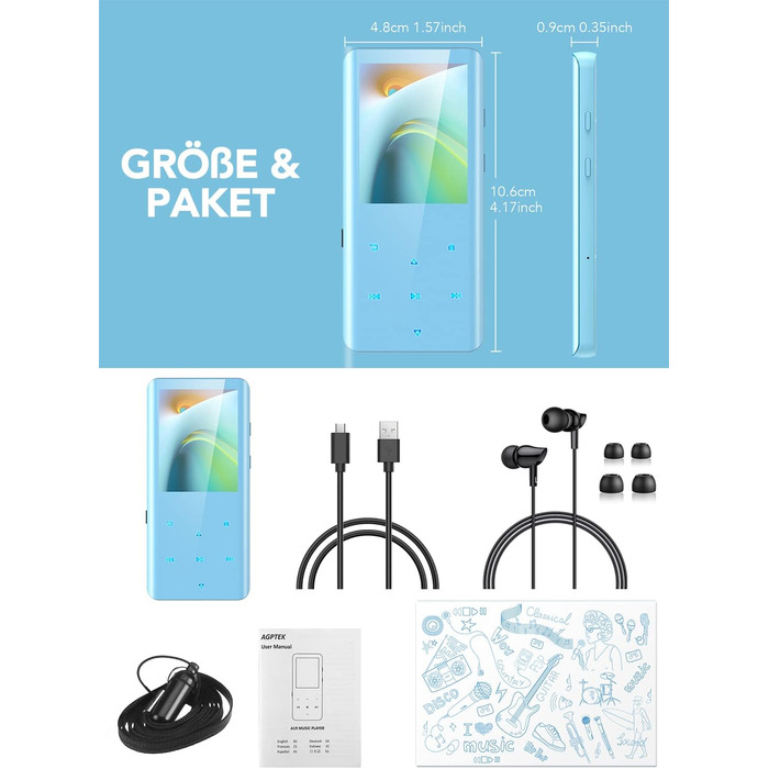 MP3 плеєр AGPTEK 64GB Bluetooth 5.3, 2.4