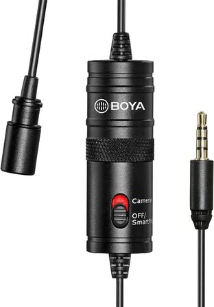 BOYA BY-M1 Металевий кліп-мікрофон 3.5mm для смартфонів, DSLR, відеокамер, аудіорекордерів та ПК (з вітрозахистом)