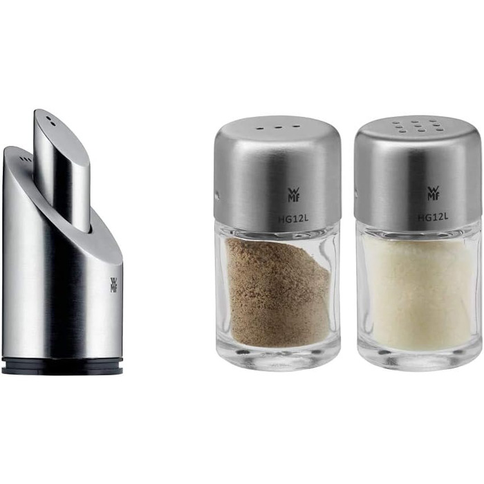 WMF Two-in-One Salt/Pepper Shaker Set, 2-piece, Salt Shaker, Pepper Shaker, Cromargan Stainless Steel, Brushed, Dishwasher Safe & Bel Gusto Salt and Pepper Shaker Set, 2-piece