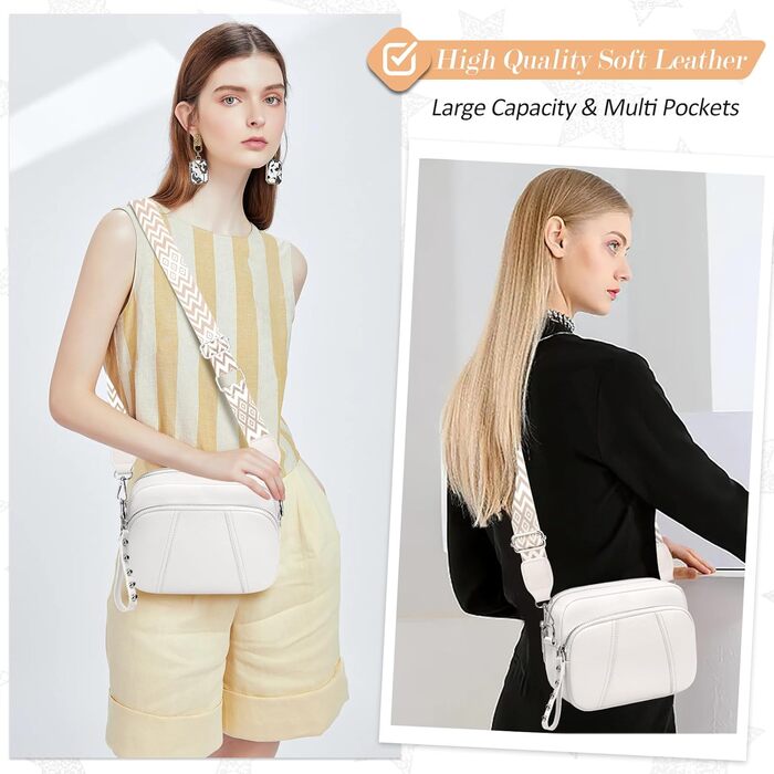 Сумка жіноча через плече кросбоді біла зі шкіри, маленька, з широким ременем та відділенням для карт, знімний ремінець