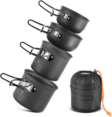 Набір посуду для кемпінгу STAHLWERK 4-х частинний з алюмінію з антипригарним покриттям, Outdoor посуд, набір каструль та кришок