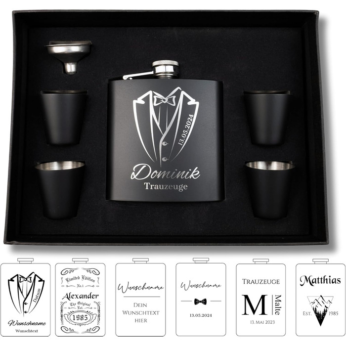 Набір фляг з гравіюванням - персоналізований з іменем - ідеальний подарунок на весілля та для чоловіків - нержавіюча сталь (Дизайн 11)