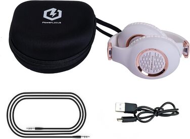 Навушники PowerLocus Bluetooth Over-Ear з мікрофоном, бездротові, складні, Hi-Fi стерео, глибокий бас, для телефону, планшета, ПК (Золотий Рожевий/Білий)