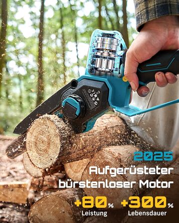 SEESII Безщіткова міні-пилка 6 дюймів, ручна акумуляторна пилка з 2 * 4000 mAh акумуляторами, одноручна акумуляторна пилка з автоматичним змащенням, сумісна з акумулятором Makita 18V, електрична пилка для дерева, гілок 6 дюймів безщіткова (6+8 дюймів безщ