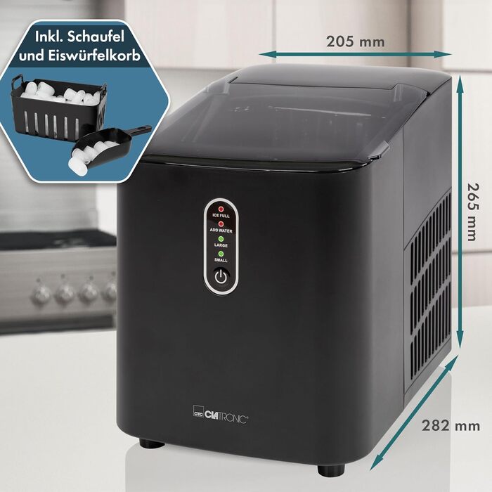 Машина для приготування льоду Clatronic EWB 3785 | Швидке приготування (через 10 хвилин) | Самоочищення | 12 кг/24 години | 1,5 л резервуар для води | Чорний | Нова модель