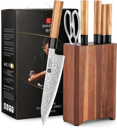 Японський ніж Kiriсuke від XINZUO з дамаської сталі, 21.5 см, Gyuto, ручка з оливкового дерева та чорного рогу буйвола, з піхвою, ручна робота, професійний ніж для кухні