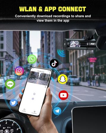 Відеореєстратор AQV Dashcam Auto Vorne und Hinten 4K з WiFi, 64GB SD, G-сенсор, Super Night Vision, 170°+140° Кут огляду, Black-D18