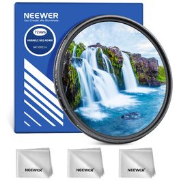 Варіабельний ND-фільтр Neewer ND2-400 (1-9 Stop) 72мм, регульований сірий фільтр для об'єктива камери з багатошаровим покриттям та набором серветок для чищення