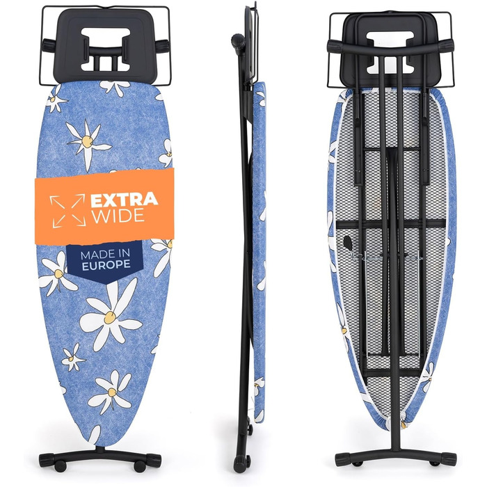 Відкидна дошка для прасування з парогенератором, XXL, широка, велика, стабільна | 130x47 см, Made in E.U.