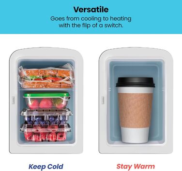 Chefman Iceman Mini Fridge - Portable 4L Cooler & Warmer - White - Cosmetic & Snack Refrigerator with AC/DC Power