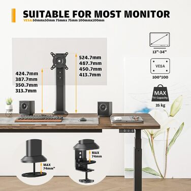 Тримач для монітора Hemudu, 13-32 дюйми, чорний. Регульований, поворотний, до 35 кг
