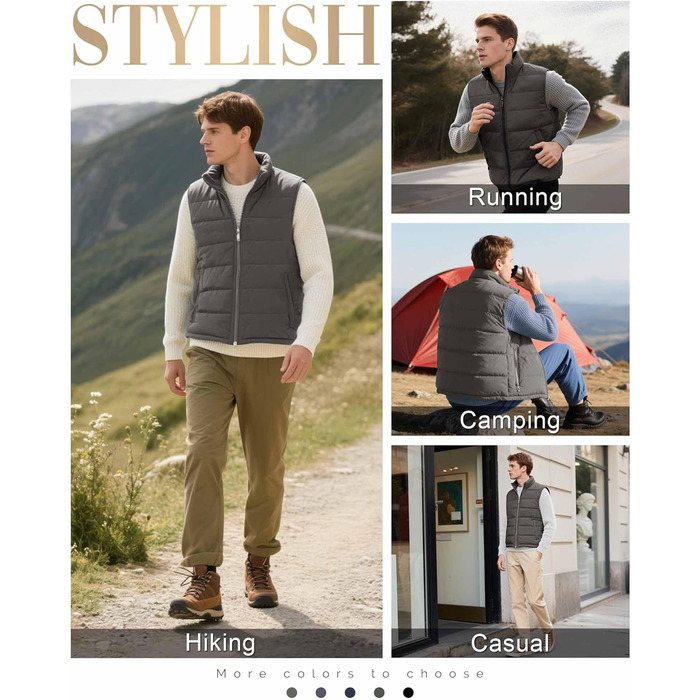 Стьобана жилетка для чоловіків 33,000ft - тепла спортивна жилетка для активного відпочинку, туризму, гольфу та верхової їзди. Водовідштовхуюча, з 4 кишенями, зелено-коричневого кольору, розмір S