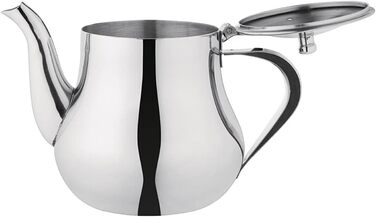Olympia Stainless Steel Teapot 1 Liter/35 oz, Silver, High-Gloss Polish, Arabian Style Teapot, Heat-Resistant Handle, Hinged Lid, Drip-Free Spout - Commercial Cafe or Home Use, M982