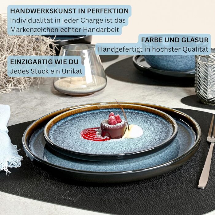Набір десертних тарілок Sänger Osaka, 6 шт, кераміка, блакитний з чорним обідком, для 6 осіб, VALUE COLLECTION