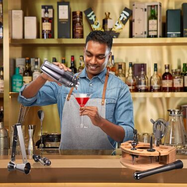 Набір шейкер для коктейлів Esmula 750 мл, 12 предметів, нержавіюча сталь, барменський набір, подарунок для чоловіків/жінок, стильний барний аксесуар з рецептами коктейлів (сірий)