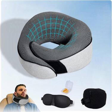 Подушка для подорожей Dreamjoys Neppy: для шиї, літака, авто, поїзда. Memory Foam, сіра