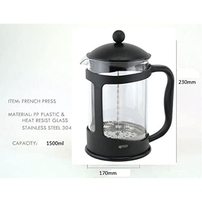 Кавоварка Glow Classic, чорна, 350 мл, для 1 чашки фільтрованої кави, легко мити та використовувати, з міцного ударостійкого скла, для меленої кави та еспресо (1500 мл)