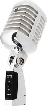 Pronomic DM-66S: Комплект динамічних мікрофонів – мікрофон для вокалу, мовлення, Rockabilly дизайн, зі штативом та XLR-кабелем, сріблястий/білий