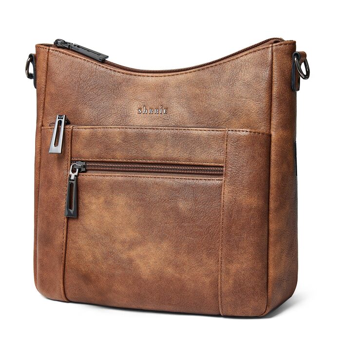 Сумка жіноча крос-боді Shrrie з екошкіри, коричнева двоколірна, з ременем для подорожей