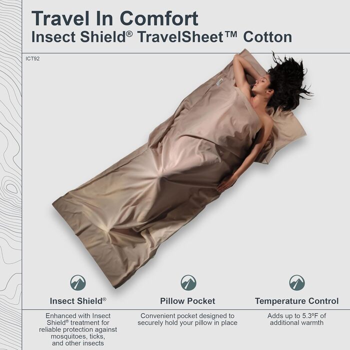 Спальний мішок Cocoon з бавовни з захистом від комарів Insect Shield, тревел-простирадло