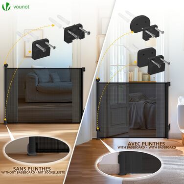 Захист для дитячих воріт, розтяжний, 0-180 см, Vounot. Захист від падіння для дітей, котів та собак. Чорний колір