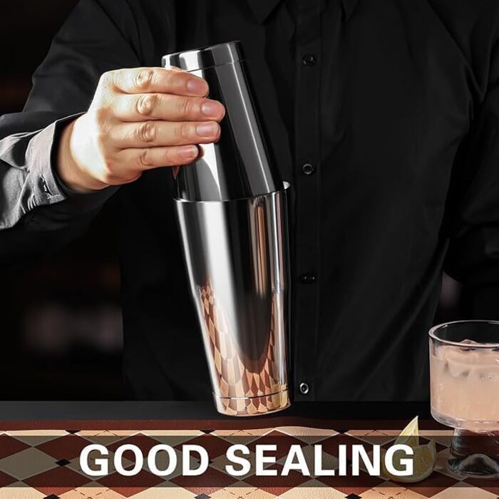 Набір для коктейлів WOTOR Boston: шейкер 18oz та 28oz, сито, подвійний джигер, професійний барний інвентар (срібло)