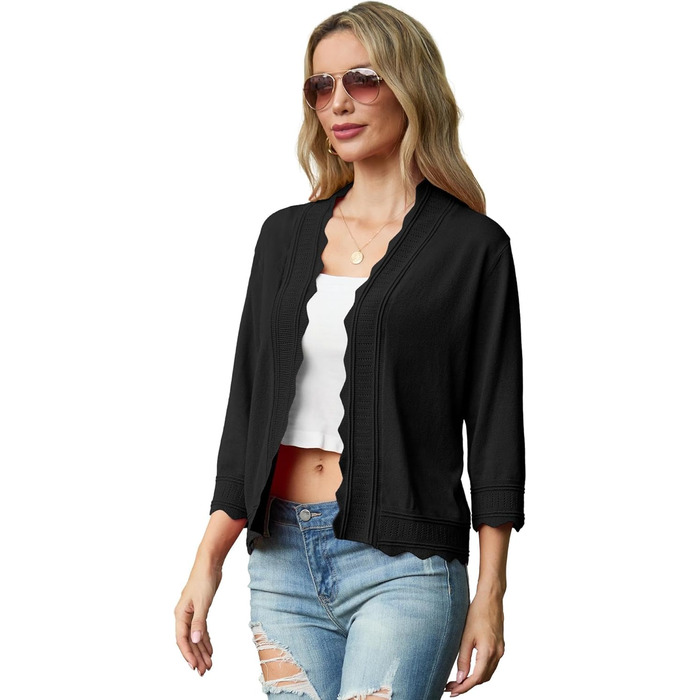 Жакет-кардиган жіночий Grecerelle, легкий, з рюшами, для вечірнього образу, чорний