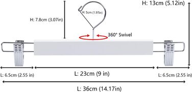 Дерев'яні вішалки для одягу Amber Home (10 шт., 36 см, білі) - міцні, з антиковзними кліпсами та поворотним гачком