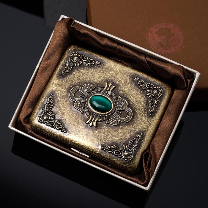 Goshentech Vintage Case Metal-Coated Copper Surface Imitation Emerald Ornament 18-20 Capacity Gift Box Packaging (Bronze, 85 mm, King-Size)