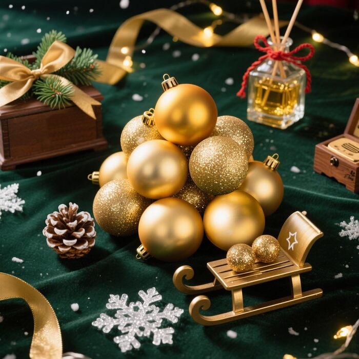 Набір прикрас для ялинки 101 шт. Кульоні з пластику, рожеве золото, матові, блискучі, з шишками та стрічками для декору ялинки, святкування, дому (золотий)