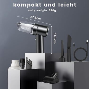 Бездротовий ручний пилосос 2-в-1 для авто, дому та кухні, 15000PA, 120W, чорний