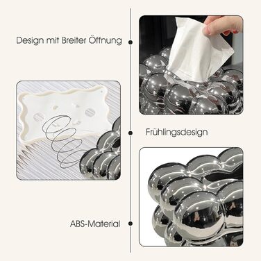 Baoblaze Tissue Box Ceramic, Non-Slip Cosmetic Tissue Holder, Tissue Holder, Facial Tissues Storage Rectangular, Tissue Dispenser for Nightstand, Desk, Bathroom, Bedroom, Silver