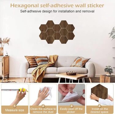 Набір гексагональних акустичних панелей MENAYODA (12 шт), самоклейні звукопоглинаючі плити високої щільності для стін, стелі та дверей, коричневі