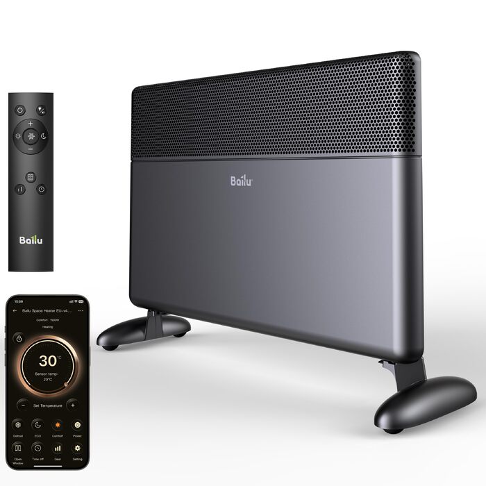 Конвектор електричний Ballu з Wi-Fi керуванням, 1500 Вт, настінний та підлоговий монтаж, чорний
