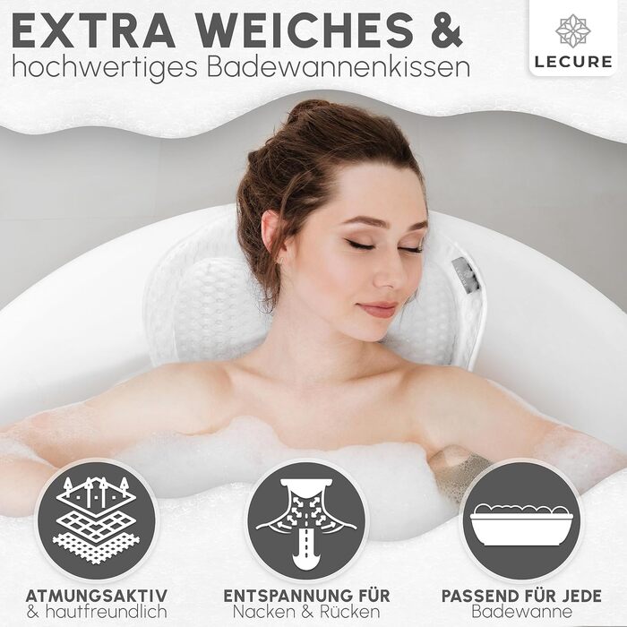 Подушка для ванни з губкою [в комплекті] - Дихаюча подушка для ванни для шиї та спини з ергономічною формою - Якісна подушка для розслаблення