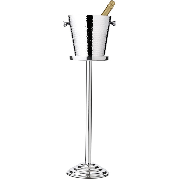 EDZARD Wine Cooler Valencia made of Stainless Steel - Bottle Cooler, Champagne Cooler including Stand - Drink Cooler for 1 Bottle - Bowl for Wine, Sparkling Wine & Ice Cubes - Hammered Wine Cooler with Handles